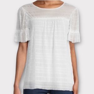 Max Studio Women’s Blouse Top Small Mesh Pleated Lace Ivory Neutral Feminine NWT